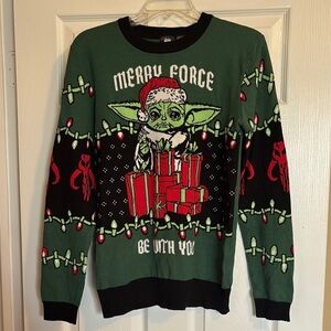 Star Wars Yoda men’s green crew neck holiday sweater size medium